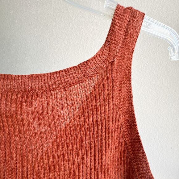 Eileen Fisher Petite Large Linen Henley Tank Rust Orange Sleeveless Ribbed Knit - Picture 9 of 11